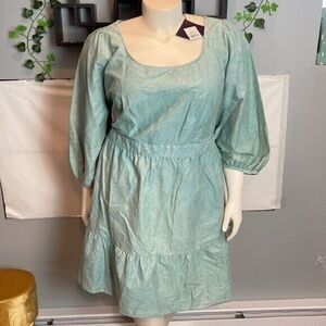 Ava & Viv 3X dress light teal acid wash Style‎ tie back balloon sleeve